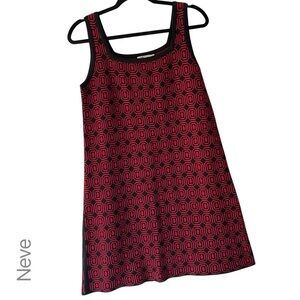 NEVE NWOT WOOL BLEND TANK STYLE DRESS JUMPER BLACK & RED GEOMETRIC PRINT | SMALL